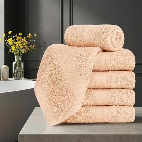 100% Cotton Washcloths 12x12 Inches, 600 GSM, Soft & Absorbent, Durable, Set of 5, Beige - color: Beige, size: Washcloth Set of 5