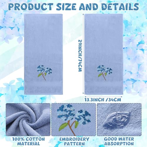 SmoothNovelty 2 Pcs Hydrangea Hand Towels Blue Hydrangea Floral Bathroom Decor 14x29 Inch Embroidered 100% Cotton Soft Absorbent Spring Summer Decorative Flowers Hand Towels for Bathroom Kitchen - style: Hydrangea Floral
