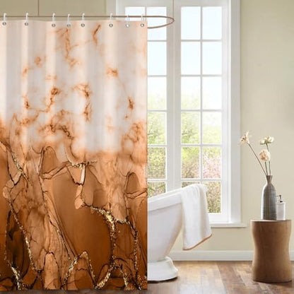 Brown Marble Stall Waterproof Shower Curtain 48x72 inches | RV Small Shower Curtain Set for Bathroom, Abstract Modern, Machine Washable, Easy to Install with Hooks, Ombre White Brown - color: Brown, size: 48"W x 72"L (Pack of 1)