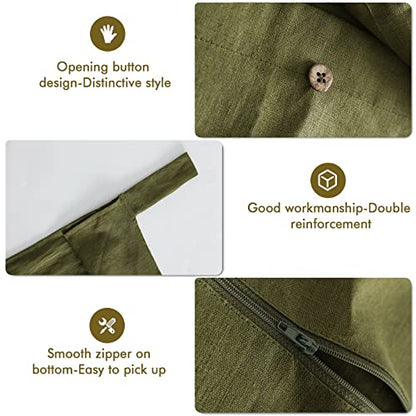 Linen Hanging Laundry Bag, 100% Linen Over The Door Laundry Hamper with Buttons and Zipper, Space Saving Door Hampers for Laundry Dirty Clothes Home Travel, Green - color: Green