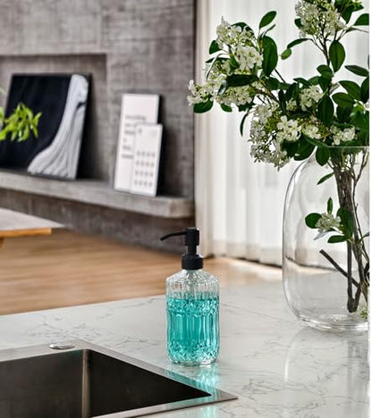 JASAI 18Oz Clear Glass Soap Dispenser with Black Rust Proof Pump | Refillable Kitchen soap Dispenser Thick Glass, Soap Dispenser Bathroom for Hand soap, Dish Soap, Lotion, Body Wash. - color: Clear-black Pump, style: Dazzle