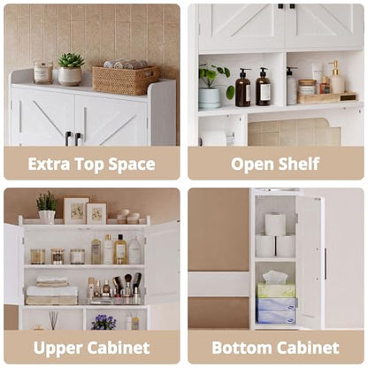 IRONCK 67 in Over The Toilet Storage Cabinet with Adjustable Shelves White | waterproof; side cabinet; toilet paper holder; anti-tip stable frame; bathroom laundry room; barn door farmhouse decor