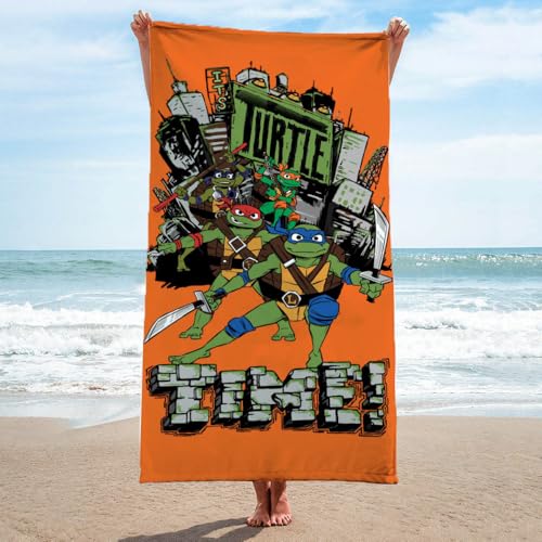 Jay Franco Nickelodeon Teenage Mutant Ninja Turtles Bath Pool Beach Towel - Kids Super Soft & Absorbent 100% Cotton Towel with Leonardo and Michaelangelo, Measures 28 x 58 - color: Orange - Tmnt