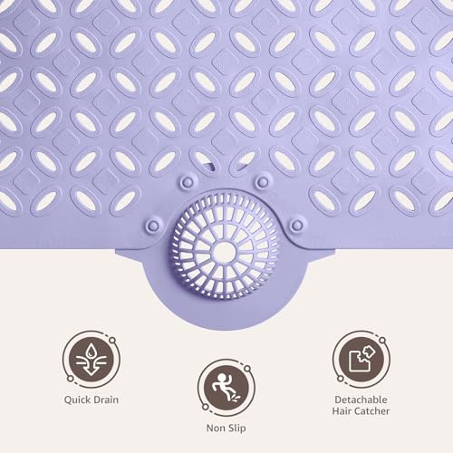 OTHWAY Bath Mat for Tub Non Slip: 39" X 17" Long Bathtub Mat with Hair Catcher│Big Drain Holes Shower Mats for Inside Shower│Machine Washable (Lavender) - color: Lavender