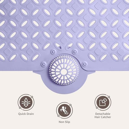 OTHWAY Bath Mat for Tub Non Slip: 39" X 17" Long Bathtub Mat with Hair Catcher│Big Drain Holes Shower Mats for Inside Shower│Machine Washable (Lavender) - color: Lavender
