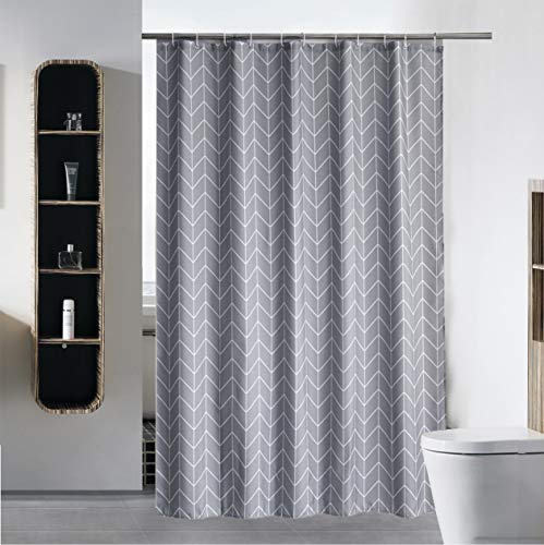 Bathroom Shower Curtain or Liner Waterproof Fabric Washable Polyester (Hotel Quality Friendly Stripe Heavy Duty) with White Plastic Hooks - 72" x 72", Standard, Gray Arrow - color: Gray Arrow, size: 72"W x 72"L (Pack of 1)