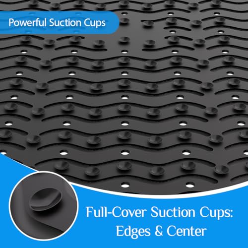 Non Slip Bathtub Mat & Shower Mat, 31x15'' Anti Slip Bath Mat for Tub, Soft TPE Anti-Skid Bathroom Mat with 194 Suction Cups & Drain Holes, Wave-Textured Grip, Machine Washable, Black - color: Black