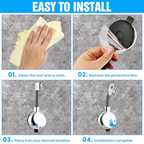 Suction Cup Shower Head Holder Handheld, 720° Adjustable Shower Holder Wall Mount, Rustproof Showerhead Bracket Bathroom Accessories No Drill Easy to Install