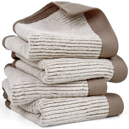Cleanbear Hand Towels for Bathroom Set of 4, Jacquard Weaved Cotton Face Towels, 28 x 13.7 Inches (Light-Brown) - color: Light-brown