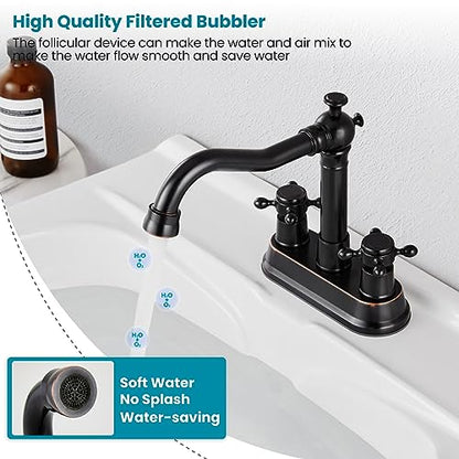 gotonovo 4 Inch Centerset Bathroom Faucet 2 Cross Handles Deck Mount 2 Hole Lavatory Vanity Utility Mixer Tap with Water Supply Hoses and Pop Up Drain RV Farmhouse, Oil Rubbed Bronze - color: Oil Rubbed Bronze