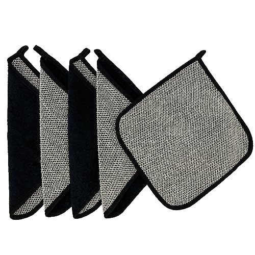 5 Pack Soft Weave Home Spa Bath Shower Exfoliating Massage Face Body Wash Cloths, Dual-Sided With Exfoliating Scrub and Soft Terry Cloth Towel