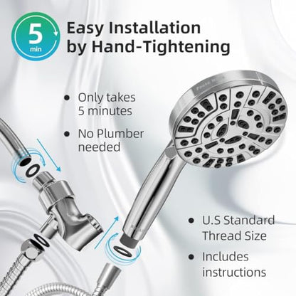 Shower Head, 9 Settings High Pressure shower head with handheld, Built-in Pause Mode & Power Wash, Non-Clogging Nozzles, 6ft Hose,Bracket (Premium Chrome) - color: Premium Chrome
