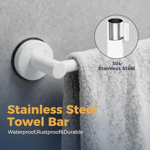 14.6inch~24inch Towel Racks for Bathroom,Adjustable Suction Cup Towel Bar for Bathroom Wall,Stainless Steel Bath Towel Holder for Shower(Bright White) - color: White