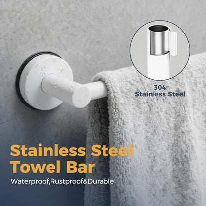 14.6inch~24inch Towel Racks for Bathroom,Adjustable Suction Cup Towel Bar for Bathroom Wall,Stainless Steel Bath Towel Holder for Shower(Bright White) - color: White
