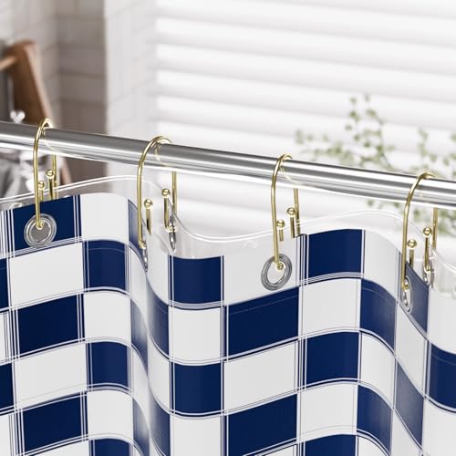 AmazerBath Shower Curtain Hooks, Gold Shower Curtain Hooks Rust Proof, Non-Slip Simple Double Hook Shower Curtain Hooks for Shower Curtain, Sturdy Shower Curtain Rings, 12Pcs - color: Gold, style: Minimalist