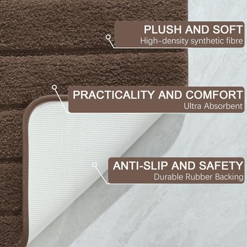 Luxury Long Bathroom Rugs Runner 24x48 Inch Bath Rug Non Slip, Brown | Thick Soft and Absorbent Microfiber Bath Mat, Rubber Backing Striped Rug Carpets, Machine Washable Plush Mats - color: Deep Brown, size: 24" X 48"