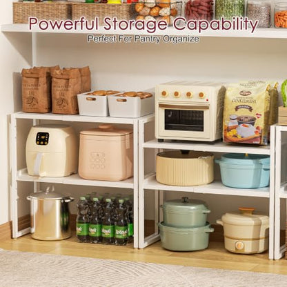Expandable Kitchen Storage Shelves,100LBS Heavy Duty Metal Shelving Unit For Pot Pans Appliance,Adjustable White Small Shelf Rack Organizer For Kitchen Countertop Under Cabinet Closet Garage Pantry - size: 10.24"D x 23.82"W x 11.41"H