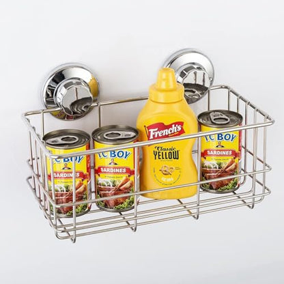 Strong Suction Cups Deep Shower Caddy Bath Shelf Rust-Free Stainless Steel Basket Shampoo Conditioner Holder for Bathroom Kitchen Tidy Organizer