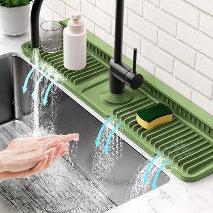 24'' Longer Faucet Mat for Kitchen Sink Splash Guard[7° Slope Fast Self-draining][Snap Lock Fit]Kitchen Sink Faucet Mat Splash Guard Kitchen Sink Area Water Splash Guard Behind Faucet Draining Mat - color: Green, size: 24" x 5.5"