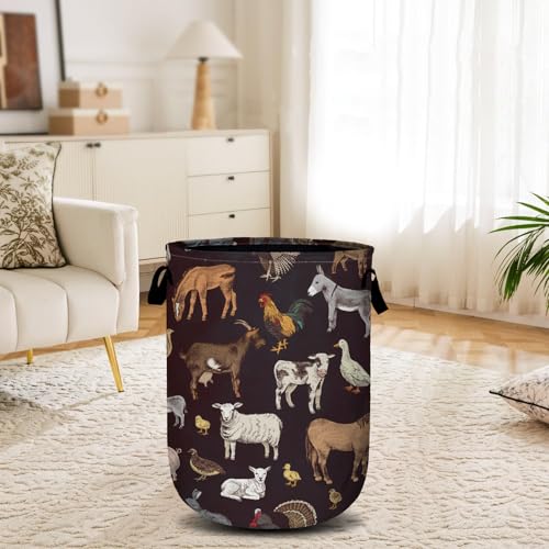Cute Farm Animals Laundry Basket, Laundry Hamper Collapsible Oxford Cloth with Handle Clothes Storage Bin for Bathroom Laundry Room Bedroom 15.7 X 20 Inch - color: Cute Farm Animals