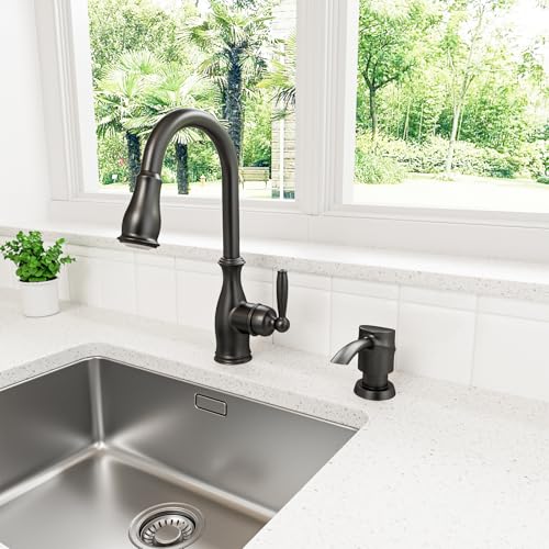 Kitchen Sink Soap Dispenser Black Matt Built-in Dispenser, ABS Dispenser Pump 17 oz PET Bottle, Refill from Top - color: Black Matt, style: 17oz Bottle