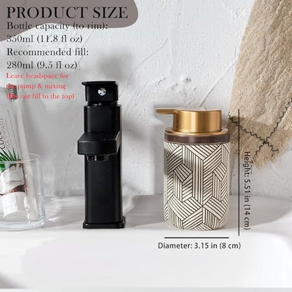 Brown Foaming Soap Dispenser,Ceramic Foam Soap Dispenser for Bathroom&Kitchen,12oz Foam Dispenser with Plastic Gold Pump(Unique&Modern) - color: Chestnut Brown