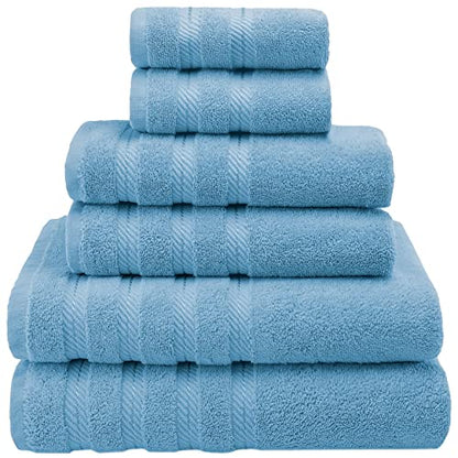 American Soft Linen 100% Carde Cotton 6 Piece Towel Set, 590 GSM Heavy Weight Soft Absorbent Turkish Towels for Bathroom, Light Blue - color: Baby Blue