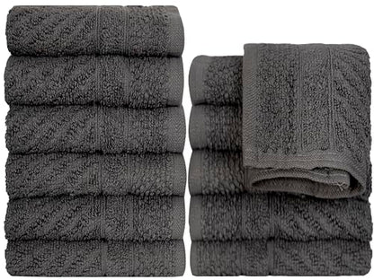 PH Pleasant Home Diagonal Wash Cloths Set - 12 Pack (12” x 12”) – 509 GSM - 100% Ring Spun Cotton Wash Cloth - Super Soft and Highly Absorbent Face Towels (Dark Grey) - color: Dark Grey, style: Diagonal