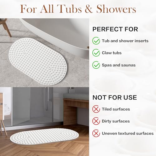 Bathtub Mat 27x15 Non Slip - White Silicone Pop It Bath Mat for Tub, Soft Cushioned Shower Mat with Strong Suction Cups, Small Oval for Inside Bathroom, White - color: 27x15"-white