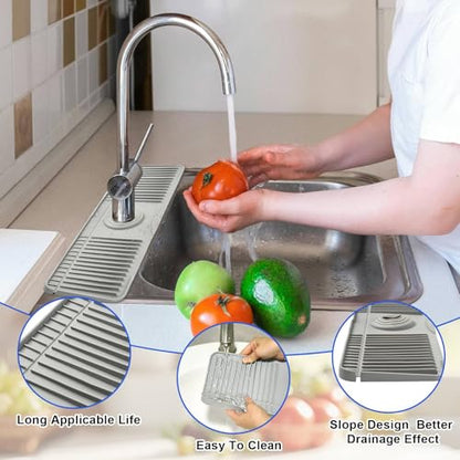 Craftdady 17.5'' Faucet Mat for Kitchen Sink Kitchen Sink Splash Guard | 5° Slope Fast Self-draining Black Kitchen Sink Faucet Mat Behind Faucet fit for Countertop Bathroom Farmhouse - color: Gray