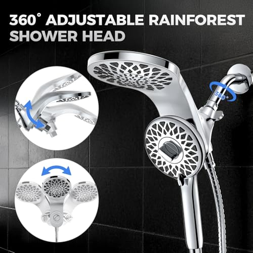 High Pressure Rain Shower Head with Handheld Spray Combo | Detachable Dual Shower Head with 10 Sprays Modes - Upgrade Knob Spray Mode Selector and Magnetic Guidance Docking System - color: Chrome