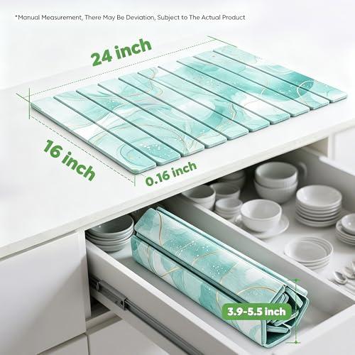 Stone Drying Mat for Kitchen Counter, Quick Diatomaceous Earth Mats for Dishes, 24"L x 16" W Super Absorbent Fast-Drying Collapsible Countertop Stone Mat (Marble White Green-01, 24" x 16") - color: Marble White Green-01