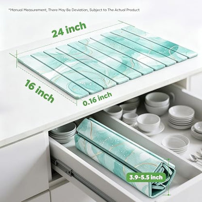 Stone Drying Mat for Kitchen Counter, Quick Diatomaceous Earth Mats for Dishes, 24"L x 16" W Super Absorbent Fast-Drying Collapsible Countertop Stone Mat (Marble White Green-01, 24" x 16") - color: Marble White Green-01