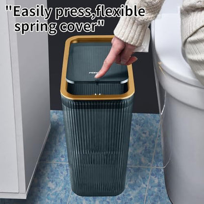 Garbage Can, Bathroom Trash Cans with Lids, 2.6 Gallon (Blue) | Transparent Trash Can , Office, Plastic Slim Waste Basket with Press Top Lid, 10L Clear Trash Bin for Home, Kitchen - color: Blue, style: Top and Bottom Opening