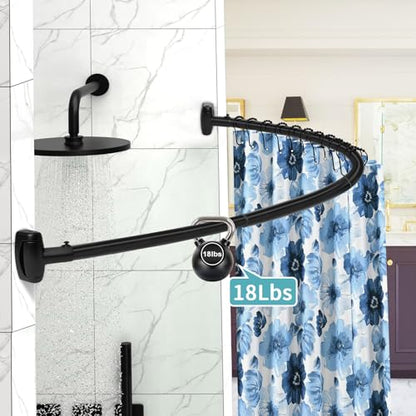 Curved Shower Curtain Rod 35-82In(2.9-6.8Ft), Matte Black Rounded Rustproof Shower Rod for Bathroom Bathtub, Adjustable Arched Shower Rod, Never Rust|Extra Space|Non-Slip|Expandable|Need to Drill - color: Matte Black