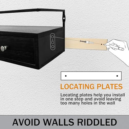 dreampossible 2-Pack Rustic Floating Shelves with Drawer, Black, 15.8 Inch Long, Wall-Mounted, Bathroom, Kitchen, Living Room Storage - color: Black, size: 15.8 Inch Long
