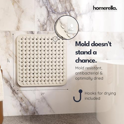 homerella Square Shower Mat Non Slip Anti Mold 21x21 Anti Slip Shower Mat | 100% BPA Free, Mildew Resistant, Machine Washable, Shower Mats for Inside Shower, Shower Floor Mat Mat Non Slip EU Certified - color: Sand