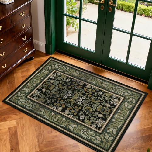 GarveeHome 2x3 Entryway Area Rug Boho Vintage Rugs Non Slip Front Door Rug, Washable Indoor Kitchen Rugs Soft Low-Pile Stain Resistance Small Door Mat for Bedroom Green Black - color: Green Black, size: 2' x 3' (Rectangular)