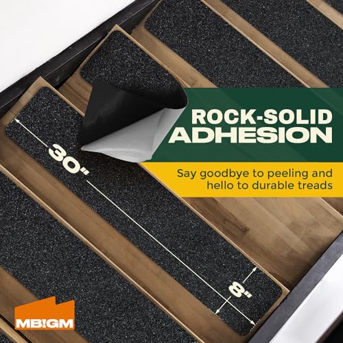 MBIGM Outdoor Non-Slip Stair Grip Tape, 12 Pack, 8" x 30", Black | PET/PVC stair tape with mineral-grit surface and adhesive backing adds traction to outdoor steps, decks and entryways - size: Black 8" x 30"