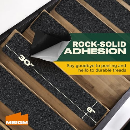 MBIGM Outdoor Non-Slip Stair Grip Tape, 12 Pack, 8" x 30", Black | PET/PVC stair tape with mineral-grit surface and adhesive backing adds traction to outdoor steps, decks and entryways - size: Black 8" x 30"