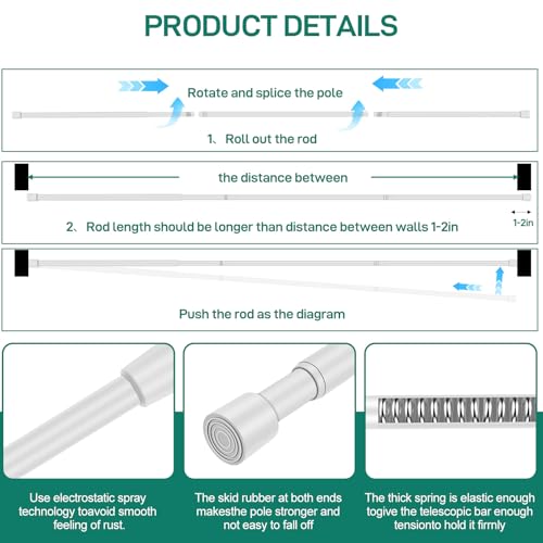 Shower Curtain Rod, No Drill Spring Tension Curtain Rods for Windows, Bathroom, Closet, Non-Slip, Anti-Rust, 0.63" Diameter,16WU15-54WHx2 - color: white, size: 16"-54" 2pcs