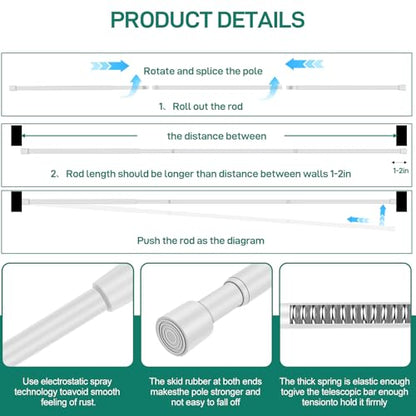 Shower Curtain Rod, No Drill Spring Tension Curtain Rods for Windows, Bathroom, Closet, Non-Slip, Anti-Rust, 0.63" Diameter,16WU15-54WHx2 - color: white, size: 16"-54" 2pcs