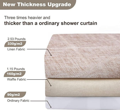 Farmhouse Brown Shower Curtain - Boho Modern Linen Fabric Shower Curtains for Bathroom, Chic Cute Wrinkle Free Thick Bathroom Curtain Set with Tassel - Bohemian Cloth Shower Curtain Long 71x79, Tan - color: Taupe, size: 71"W x 79"L (Pack of 1)