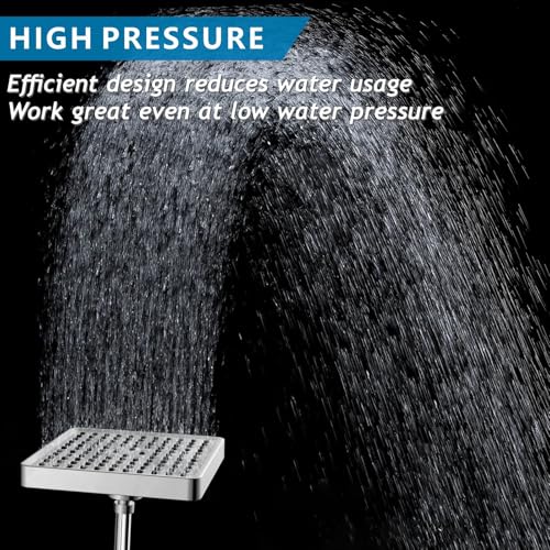 High Pressure Rain Shower Head with 11'' Extension Arm - High Flow Rainfall Showerhead - Luxury Modern Look - Pressure Boosting(Square, Chrome) - color: Chrome, style: 6" Square