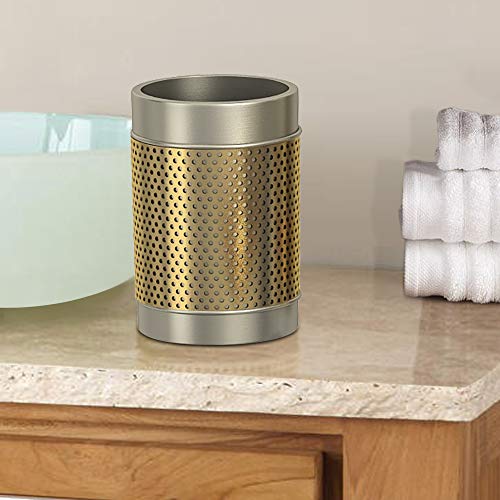 nu steel Selma Decorative Steel Tumbler Cup for Bathroom Vanity Countertops for Rinsing, Drinking, Storing Dental Accessories and Organizing Makeup Brushes, Eye Liners - Pewter & Gold Finish