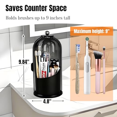 JEESA Dustproof Toothbrush Holder with Cover, All Black | 360° Rotating, 180° Sliding Lid, 3 Slots, Toothbrush Organizer, for Bathroom Countertop - color: All Black
