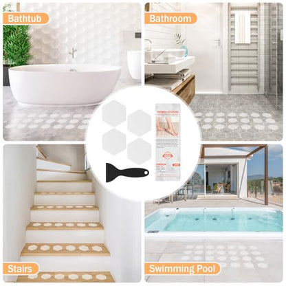 Non Slip Bathtub Stickers, Shower Stickers for Safety Bathroom Tubs, Bathtub Non Slip Stickers and Adhesive Decals Scraper for Bath Tub, Shower Floor, Stairs, Ladders(Square Shape, Clear) (24, Clear) - color: Clear