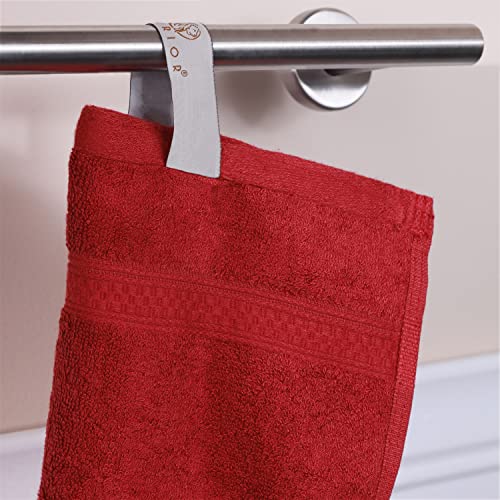 Superior Bath Towel Set, Rayon from Bamboo Cotton Blend, Ideal for Bathroom, Guest Bathroom, and Beach, Modern Style with Solid Dobby Border, Includes 4 Pieces; Bath Towels, Crimson