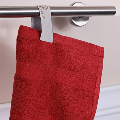 Superior Bath Towel Set, Rayon from Bamboo Cotton Blend, Ideal for Bathroom, Guest Bathroom, and Beach, Modern Style with Solid Dobby Border, Includes 4 Pieces; Bath Towels, Crimson