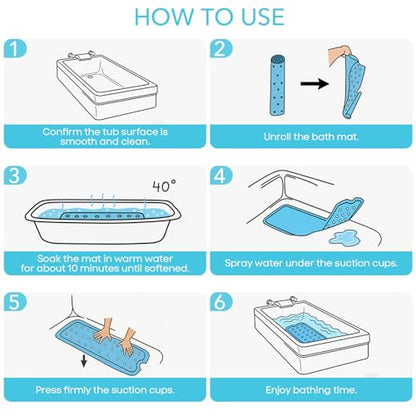 SHUCHING Blue Baby Bath Mat for Tub Non Slip-40x16 Inch, Animal | Bathtub Mat for Kids & Toddler Mold Free, Long Shower Mat for Inside Shower with Suction Cup, Machine Washable - color: Polar Animal
